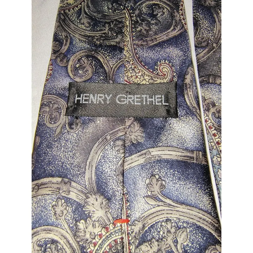 Vintage Henry Grethel Blue Paisley Silk extra Long Necktie